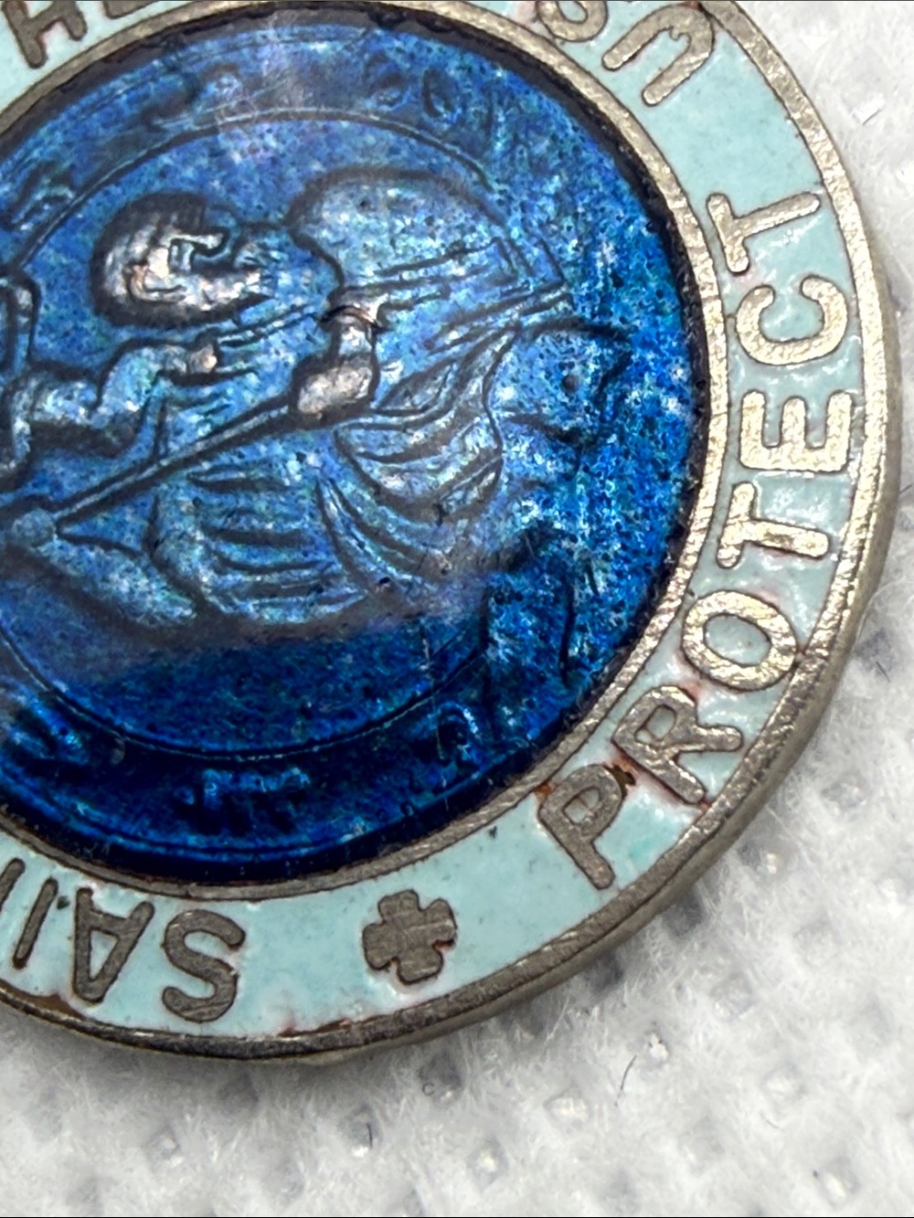 Rare 1960’s Japan Saint Christopher Enamel Medal Pendant Blue White charm - Picture 9 of 10